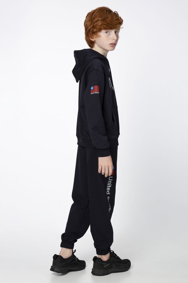 Erkek Çocuk Şardonsuz 2 İplik Baskılı Kapüşonlu Spor Eşofman Takımı – Normal Kalıp 9-10 Yaş - MOR