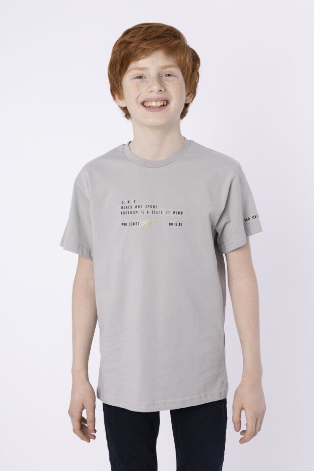 %100 PAMUK SÜPREM KUMAŞTAN ENJEKSİYON BASKILI ERKEK ÇOCUK T-SHIRT YAZLIK BİSİKLET YAKA BLACK ONE 8-9 Yaş - GRİ