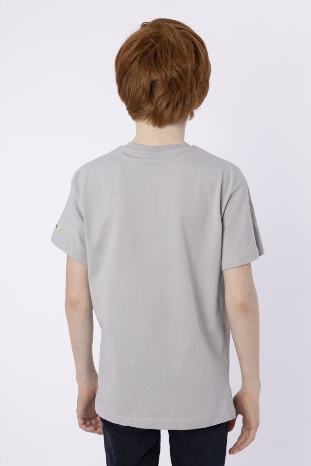 %100 PAMUK SÜPREM KUMAŞTAN ENJEKSİYON BASKILI ERKEK ÇOCUK T-SHIRT YAZLIK BİSİKLET YAKA BLACK ONE 8-9 Yaş - GRİ