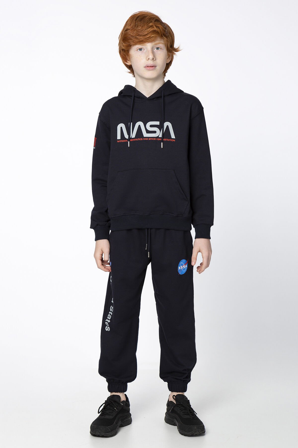 Erkek Çocuk Şardonsuz 2 İplik Baskılı Kapüşonlu Spor Eşofman Takımı – Normal Kalıp 11-12 Yaş - MOR