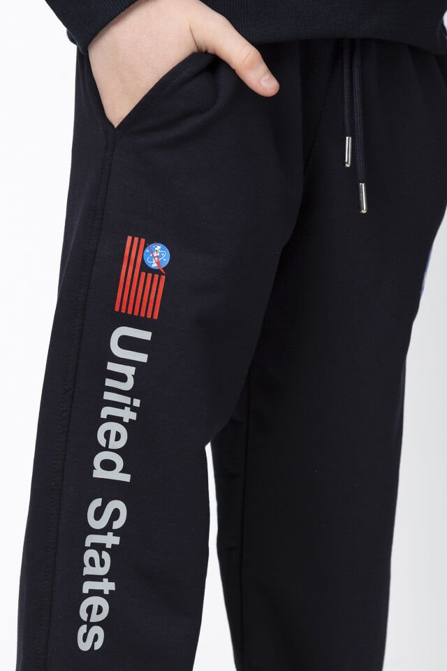 Erkek Çocuk Şardonsuz 2 İplik Baskılı Kapüşonlu Spor Eşofman Takımı – Normal Kalıp 11-12 Yaş - MOR