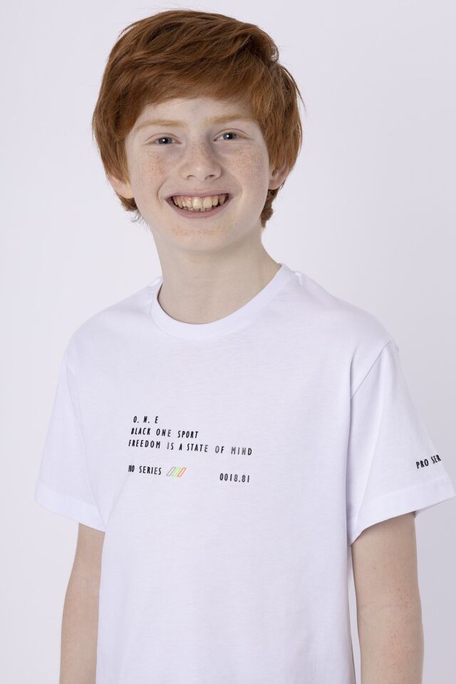 %100 PAMUK SÜPREM KUMAŞTAN ENJEKSİYON BASKILI ERKEK ÇOCUK T-SHIRT YAZLIK BİSİKLET YAKA BLACK ONE 8-9 Yaş - BEYAZ