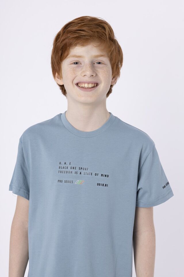 %100 PAMUK SÜPREM KUMAŞTAN ENJEKSİYON BASKILI ERKEK ÇOCUK T-SHIRT YAZLIK BİSİKLET YAKA BLACK ONE 9-10 Yaş - COMEO BLUE