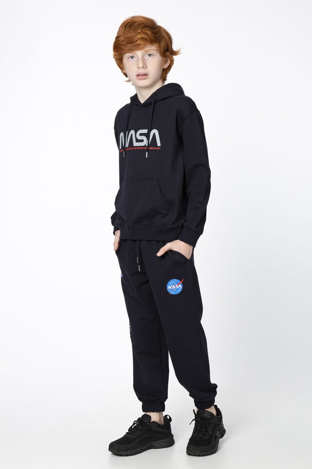 Erkek Çocuk Şardonsuz 2 İplik Baskılı Kapüşonlu Spor Eşofman Takımı – Normal Kalıp 14-15 Yaş - MOR