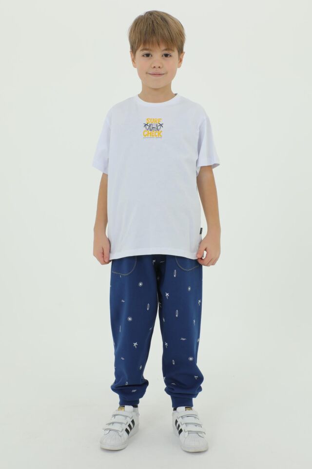 Bisiklet Yaka Baskı Detaylı Desenli Erkek Çocuk Eşofman Takımı BEYAZ - 2-3 Yaş