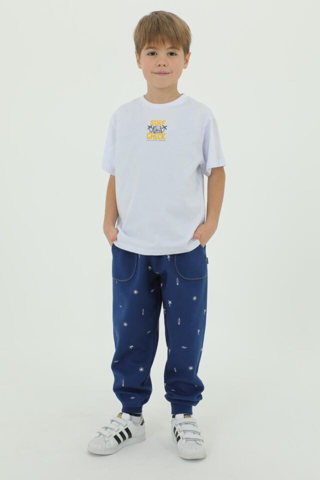 Bisiklet Yaka Baskı Detaylı Desenli Erkek Çocuk Eşofman Takımı BEYAZ - 2-3 Yaş