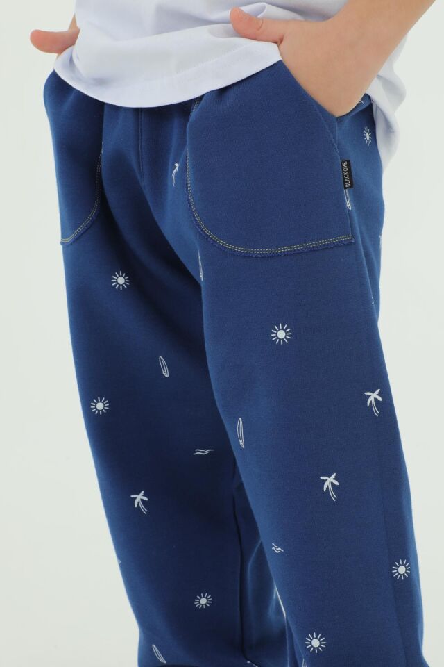 Bisiklet Yaka Baskı Detaylı Desenli Erkek Çocuk Eşofman Takımı BEYAZ - 2-3 Yaş