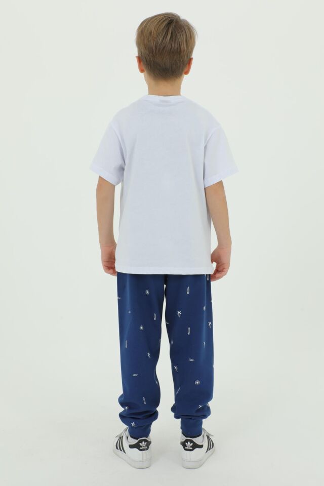 Bisiklet Yaka Baskı Detaylı Desenli Erkek Çocuk Eşofman Takımı BEYAZ - 2-3 Yaş