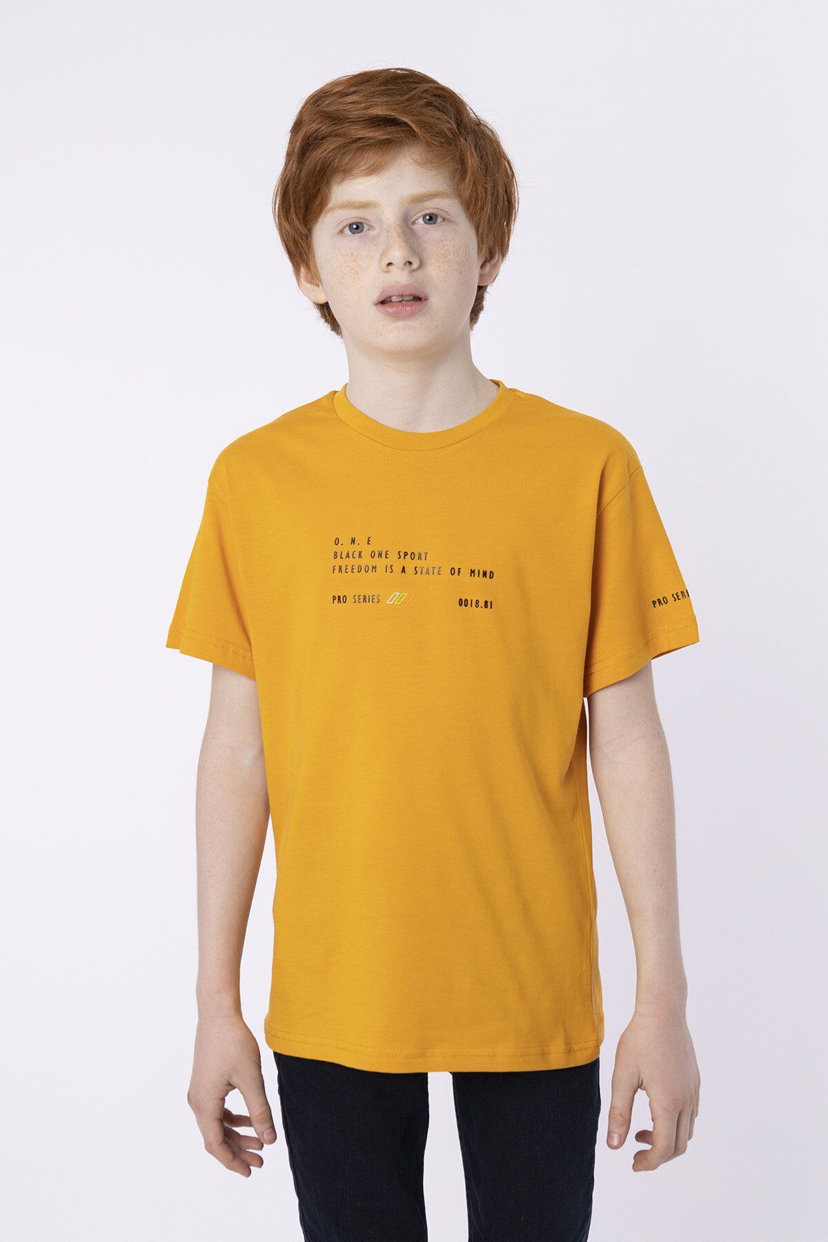 %100 PAMUK SÜPREM KUMAŞTAN ENJEKSİYON BASKILI ERKEK ÇOCUK T-SHIRT YAZLIK BİSİKLET YAKA BLACK ONE 9-10 Yaş - HARDAL