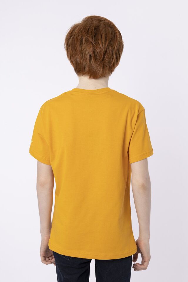 %100 PAMUK SÜPREM KUMAŞTAN ENJEKSİYON BASKILI ERKEK ÇOCUK T-SHIRT YAZLIK BİSİKLET YAKA BLACK ONE 9-10 Yaş - HARDAL