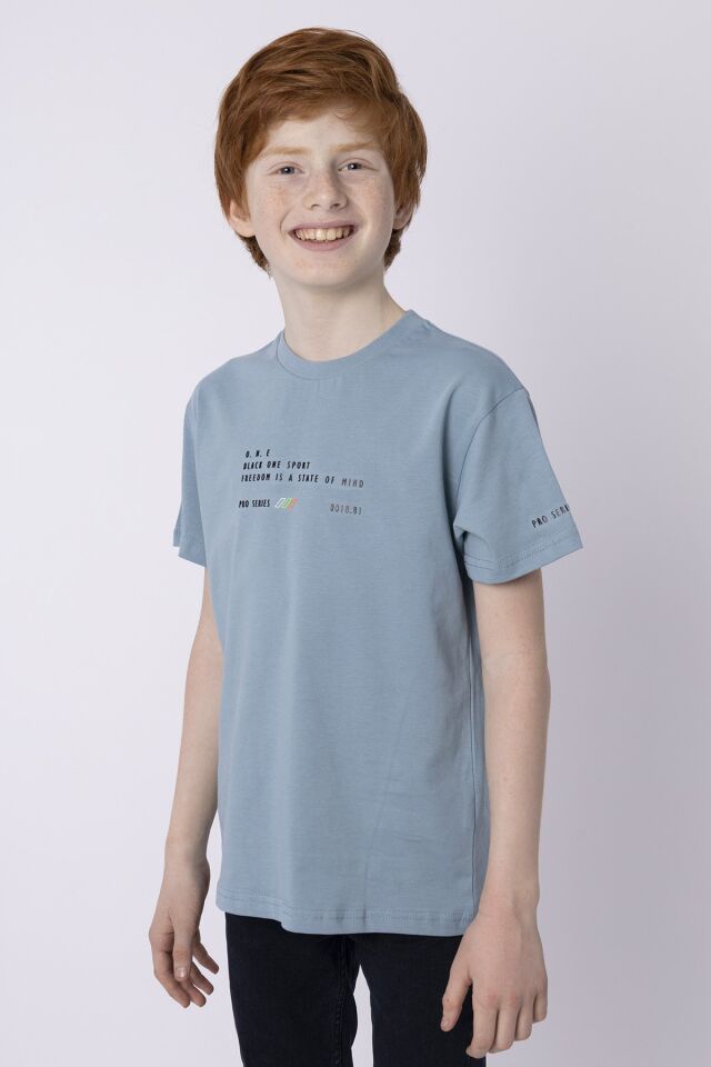%100 PAMUK SÜPREM KUMAŞTAN ENJEKSİYON BASKILI ERKEK ÇOCUK T-SHIRT YAZLIK BİSİKLET YAKA BLACK ONE 8-9 Yaş - COMEO BLUE
