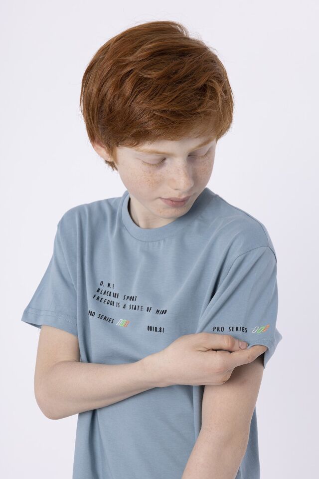 %100 PAMUK SÜPREM KUMAŞTAN ENJEKSİYON BASKILI ERKEK ÇOCUK T-SHIRT YAZLIK BİSİKLET YAKA BLACK ONE 8-9 Yaş - COMEO BLUE
