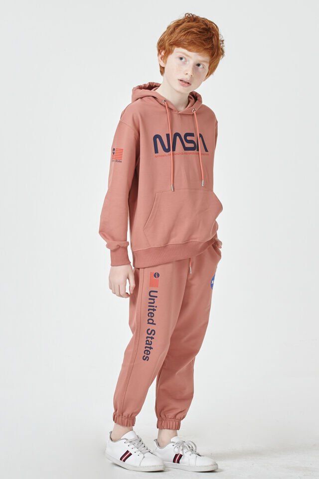 Erkek Çocuk Şardonsuz 2 İplik Baskılı Kapüşonlu Spor Eşofman Takımı – Normal Kalıp 10-11 Yaş - GÜL KURUSU