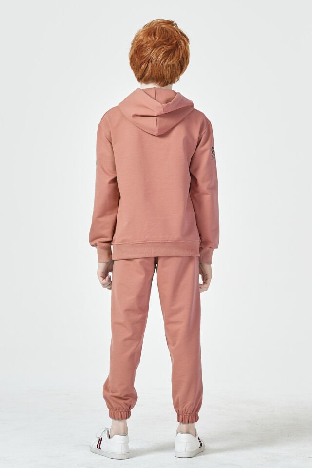 Erkek Çocuk Şardonsuz 2 İplik Baskılı Kapüşonlu Spor Eşofman Takımı – Normal Kalıp 14-15 Yaş - GÜL KURUSU