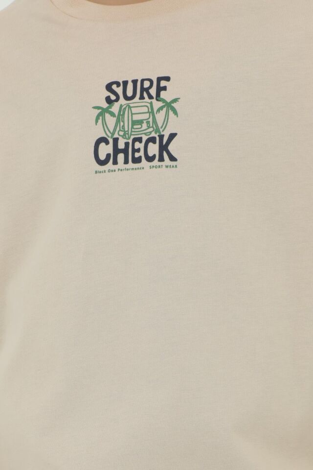 Bisiklet Yaka Baskı Detaylı Desenli Erkek Çocuk Eşofman Takımı BEJ - 5-6 Yaş