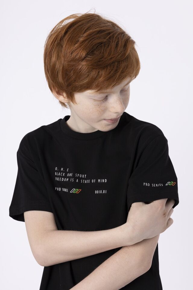 %100 PAMUK SÜPREM KUMAŞTAN ENJEKSİYON BASKILI ERKEK ÇOCUK T-SHIRT YAZLIK BİSİKLET YAKA BLACK ONE 8-9 Yaş - SİYAH