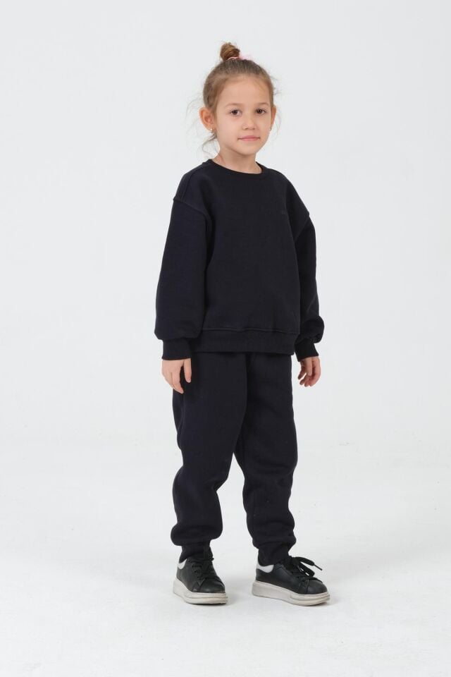 KIZ ÇOCUK BİSİKLET YAKA 3 İPLİK KUMAŞTAN BASKILI ÇOCUK ALT ÜST EŞOFMAN TAKIMI