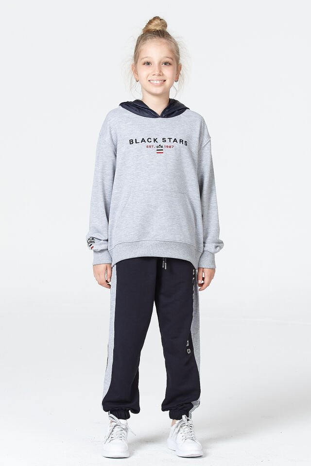 Kız Çocuk Şardonsuz 2 İplik Spor Eşofman Takımı – Normal Kalıp Mevsimlik GRİ MELANJ - 9-10 Yaş