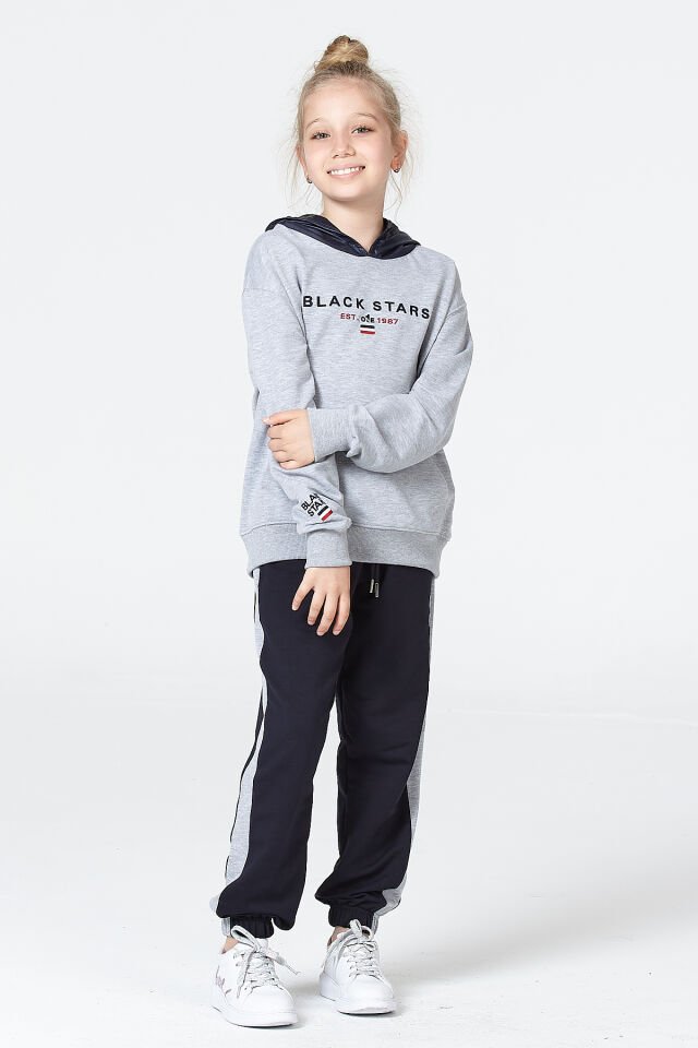 Kız Çocuk Şardonsuz 2 İplik Spor Eşofman Takımı – Normal Kalıp Mevsimlik GRİ MELANJ - 9-10 Yaş