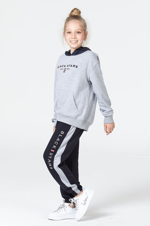 Kız Çocuk Şardonsuz 2 İplik Spor Eşofman Takımı – Normal Kalıp Mevsimlik GRİ MELANJ - 9-10 Yaş