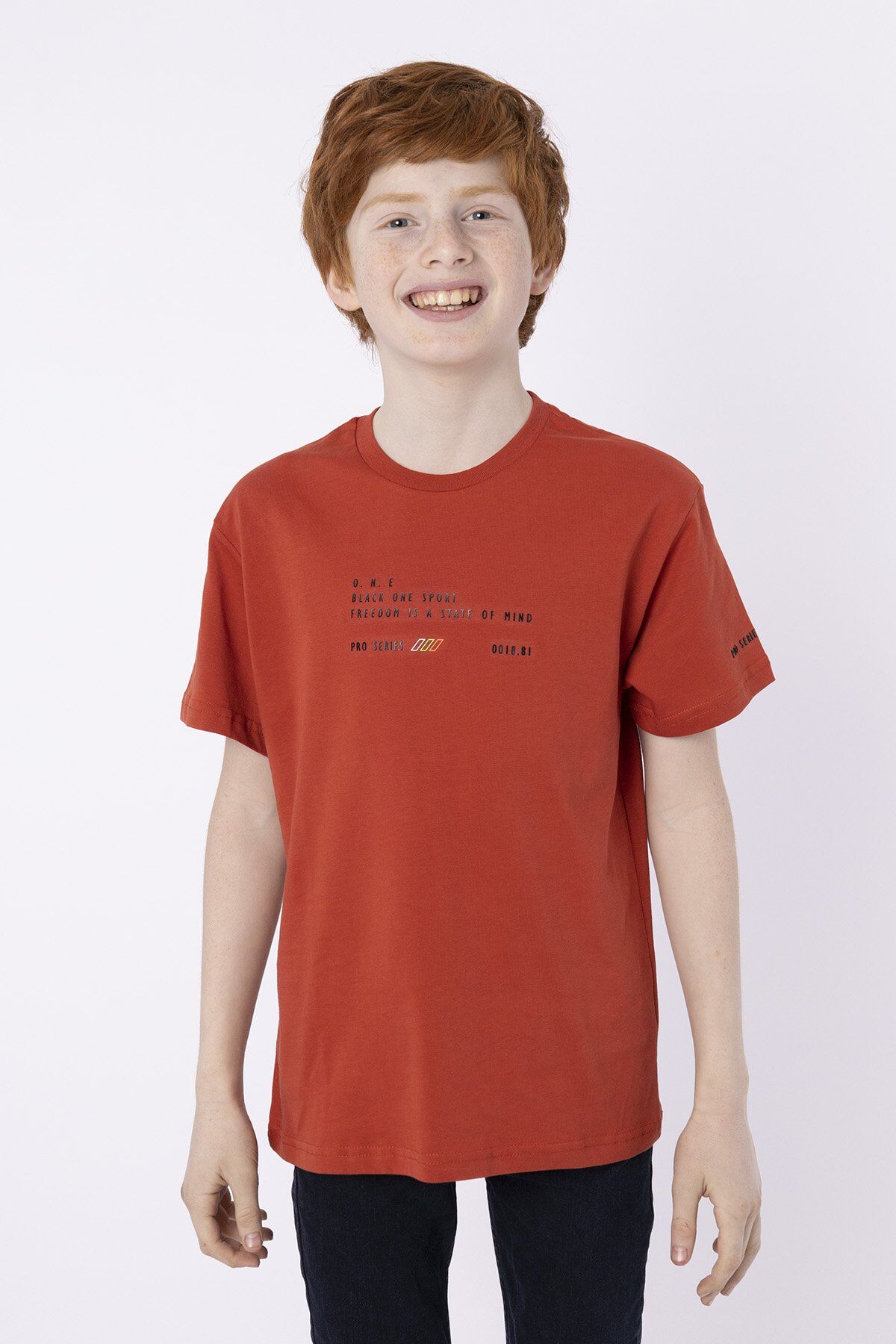 %100 PAMUK SÜPREM KUMAŞTAN ENJEKSİYON BASKILI ERKEK ÇOCUK T-SHIRT YAZLIK BİSİKLET YAKA BLACK ONE 9-10 Yaş - KİREMİT