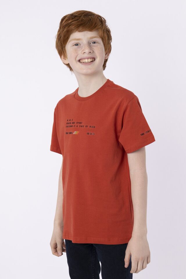 %100 PAMUK SÜPREM KUMAŞTAN ENJEKSİYON BASKILI ERKEK ÇOCUK T-SHIRT YAZLIK BİSİKLET YAKA BLACK ONE 9-10 Yaş - KİREMİT