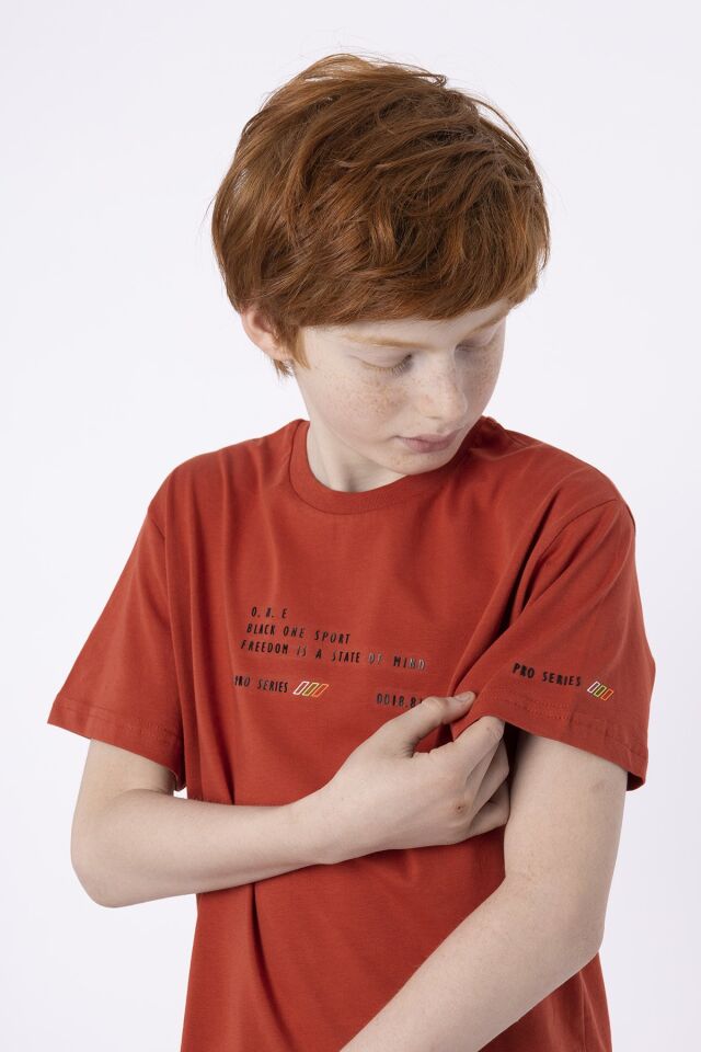 %100 PAMUK SÜPREM KUMAŞTAN ENJEKSİYON BASKILI ERKEK ÇOCUK T-SHIRT YAZLIK BİSİKLET YAKA BLACK ONE 9-10 Yaş - KİREMİT