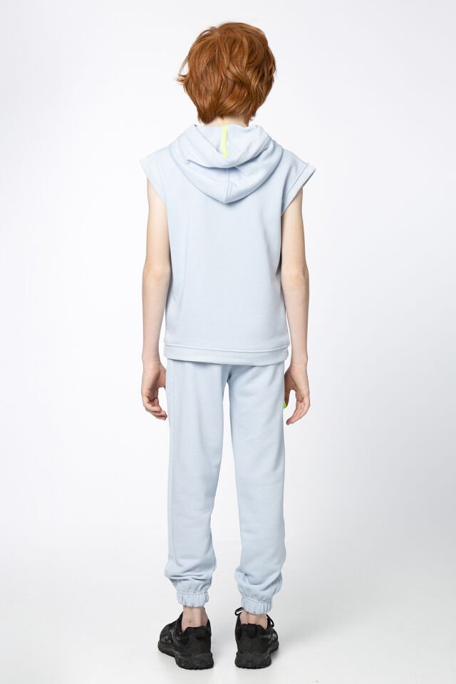 Kapüşonlu Kısa Kollu Kordon Detaylı Erkek Çocuk Alt Üst Takım 8-9 Yaş - SOLUK MAVİ
