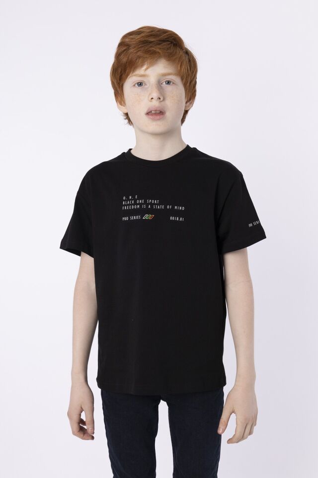 %100 PAMUK SÜPREM KUMAŞTAN ENJEKSİYON BASKILI ERKEK ÇOCUK T-SHIRT YAZLIK BİSİKLET YAKA BLACK ONE 9-10 Yaş - SİYAH