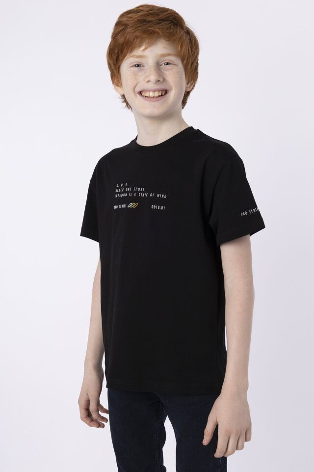 %100 PAMUK SÜPREM KUMAŞTAN ENJEKSİYON BASKILI ERKEK ÇOCUK T-SHIRT YAZLIK BİSİKLET YAKA BLACK ONE 9-10 Yaş - SİYAH