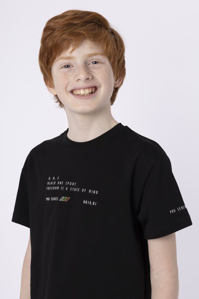 %100 PAMUK SÜPREM KUMAŞTAN ENJEKSİYON BASKILI ERKEK ÇOCUK T-SHIRT YAZLIK BİSİKLET YAKA BLACK ONE 9-10 Yaş - SİYAH