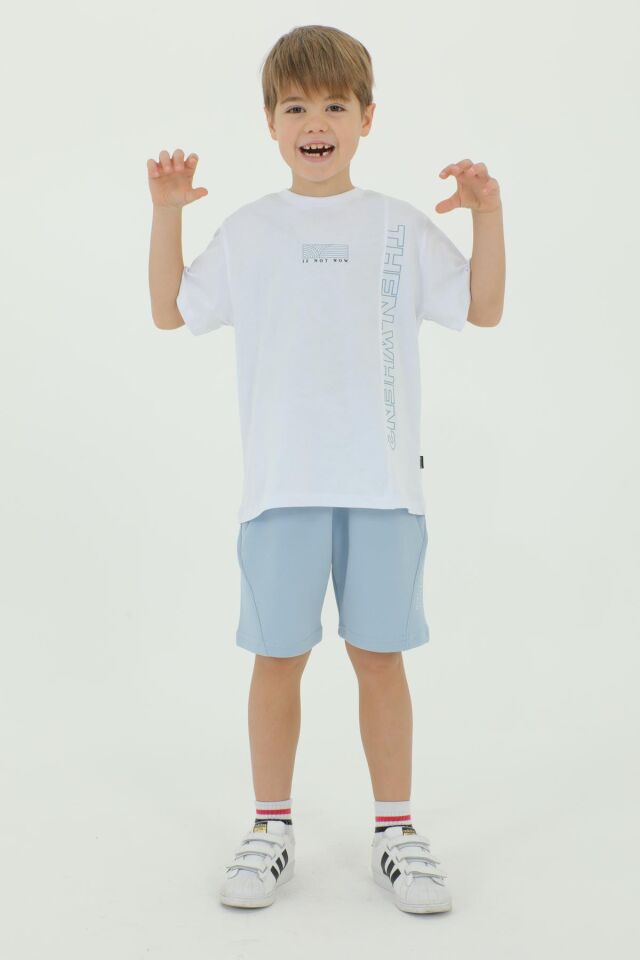 Bisiklet Yaka Erkek Çocuk Baskı Detaylı T-Shırt Ve Şort İkili Takım