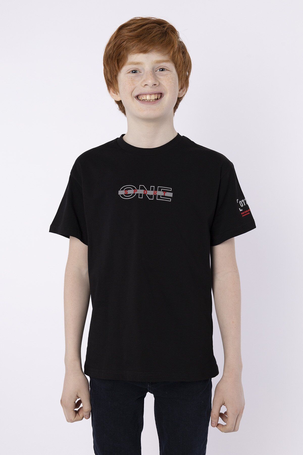 %100 PAMUK SÜPREM KUMAŞTAN ENJEKSİYON BASKILI ERKEK ÇOCUK T-SHIRT YAZLIK BİSİKLET YAKA BLACK ONE