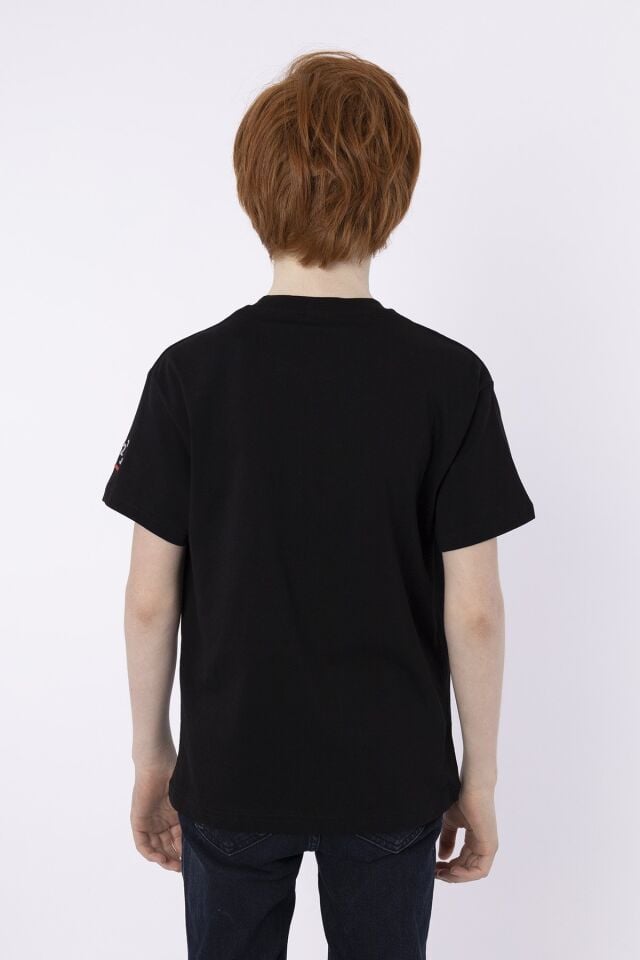 %100 PAMUK SÜPREM KUMAŞTAN ENJEKSİYON BASKILI ERKEK ÇOCUK T-SHIRT YAZLIK BİSİKLET YAKA BLACK ONE