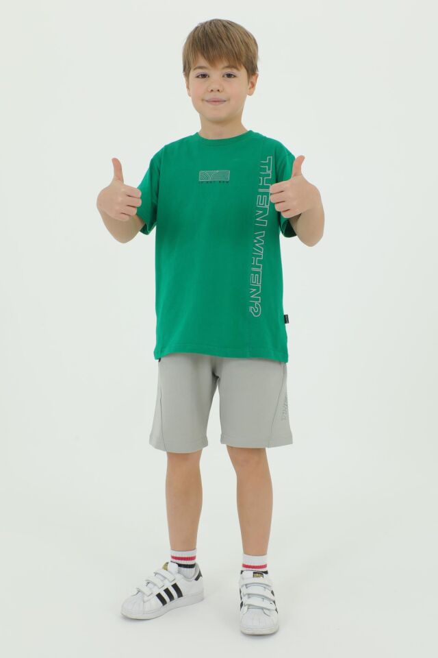 Bisiklet Yaka Erkek Çocuk Baskı Detaylı T-Shırt Ve Şort İkili Takım BENETTON YEŞİL - 5-6 Yaş