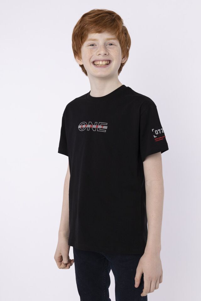 %100 PAMUK SÜPREM KUMAŞTAN ENJEKSİYON BASKILI ERKEK ÇOCUK T-SHIRT YAZLIK BİSİKLET YAKA BLACK ONE 11-12 Yaş - SİYAH
