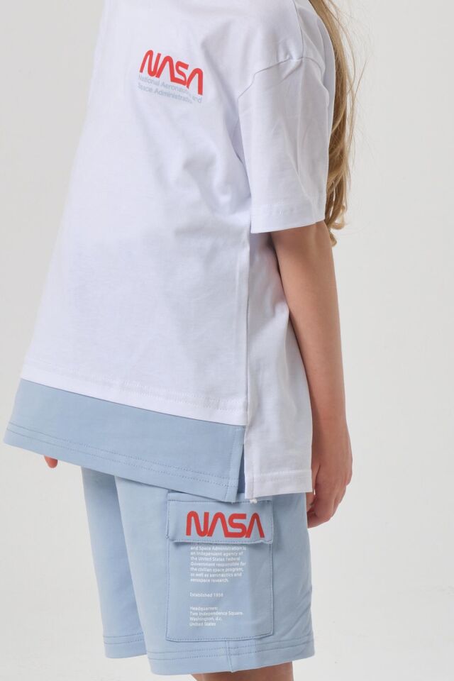 SÜPREM KUMAŞTAN YAZLIK BASKI DETAYLI CEPLİ KORDONLU KIZ ÇOCUK ALT ÜST TAKIM