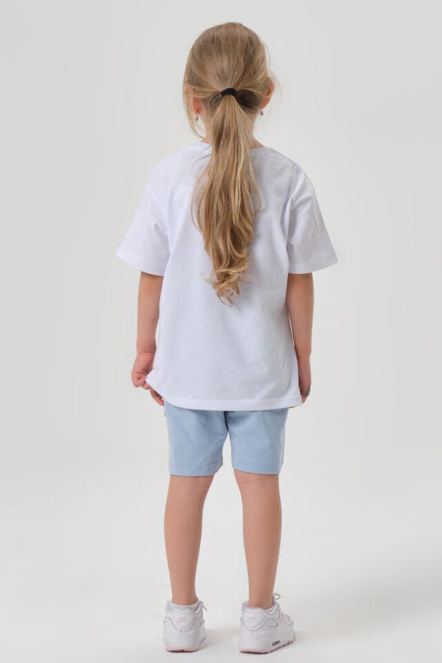 SÜPREM KUMAŞTAN YAZLIK BASKI DETAYLI CEPLİ KORDONLU KIZ ÇOCUK ALT ÜST TAKIM