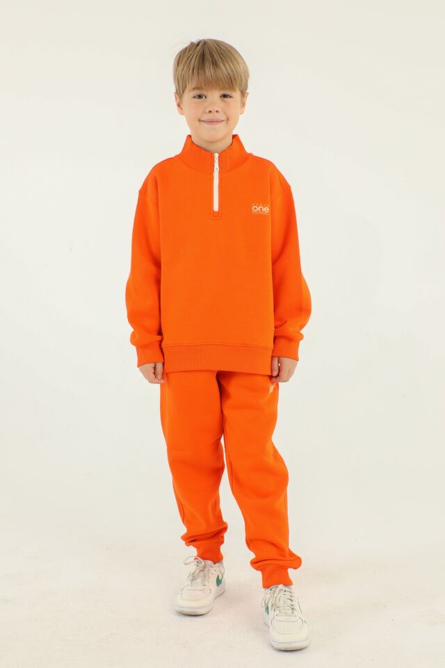 Dik Yaka Baskı Detaylı Eşofman Takım ORANJ - 2-3 Yaş