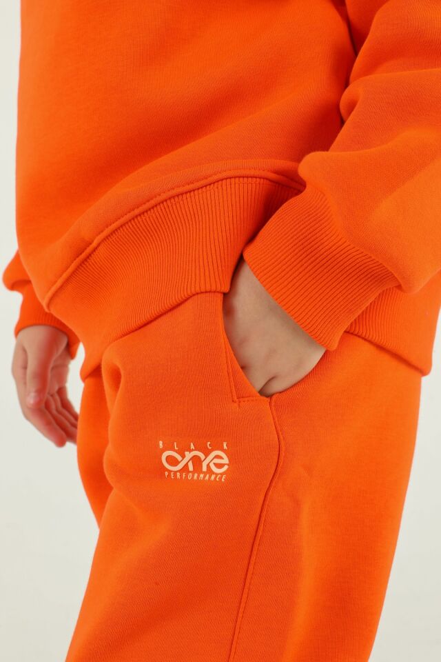 Dik Yaka Baskı Detaylı Eşofman Takım ORANJ - 2-3 Yaş