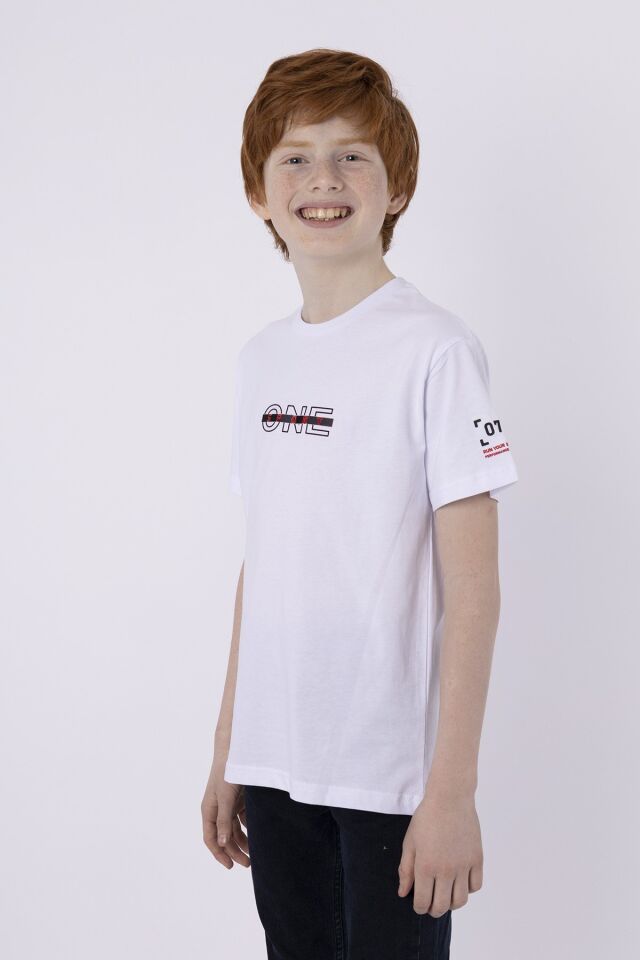 %100 PAMUK SÜPREM KUMAŞTAN ENJEKSİYON BASKILI ERKEK ÇOCUK T-SHIRT YAZLIK BİSİKLET YAKA BLACK ONE 8-9 Yaş - BEYAZ