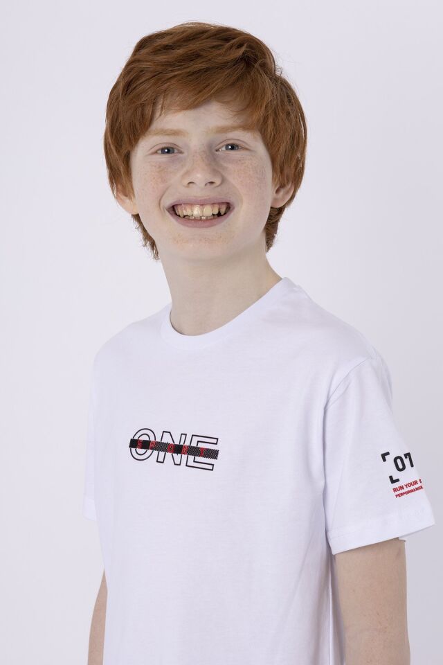 %100 PAMUK SÜPREM KUMAŞTAN ENJEKSİYON BASKILI ERKEK ÇOCUK T-SHIRT YAZLIK BİSİKLET YAKA BLACK ONE 8-9 Yaş - BEYAZ