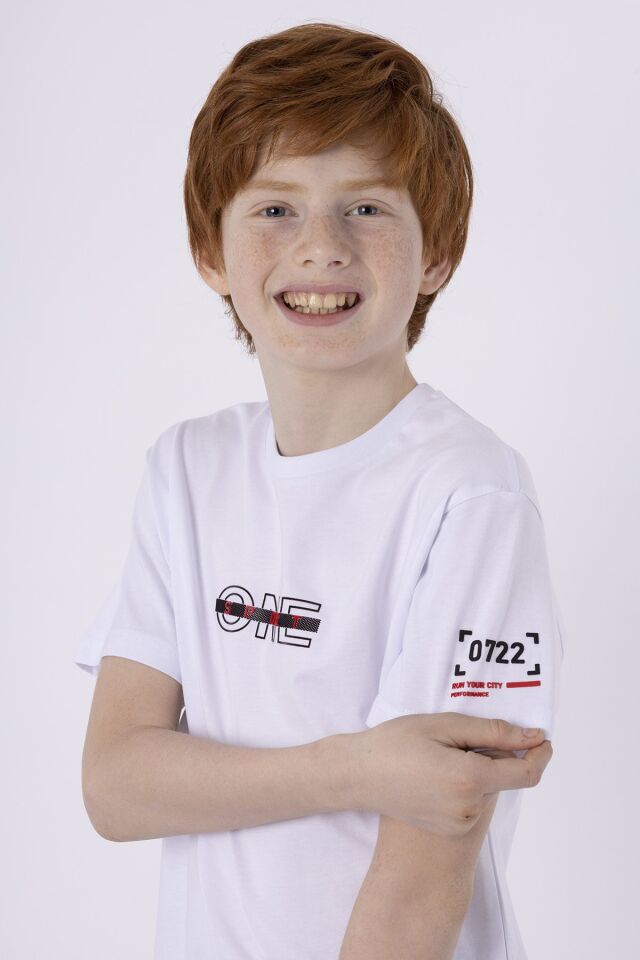 %100 PAMUK SÜPREM KUMAŞTAN ENJEKSİYON BASKILI ERKEK ÇOCUK T-SHIRT YAZLIK BİSİKLET YAKA BLACK ONE 8-9 Yaş - BEYAZ