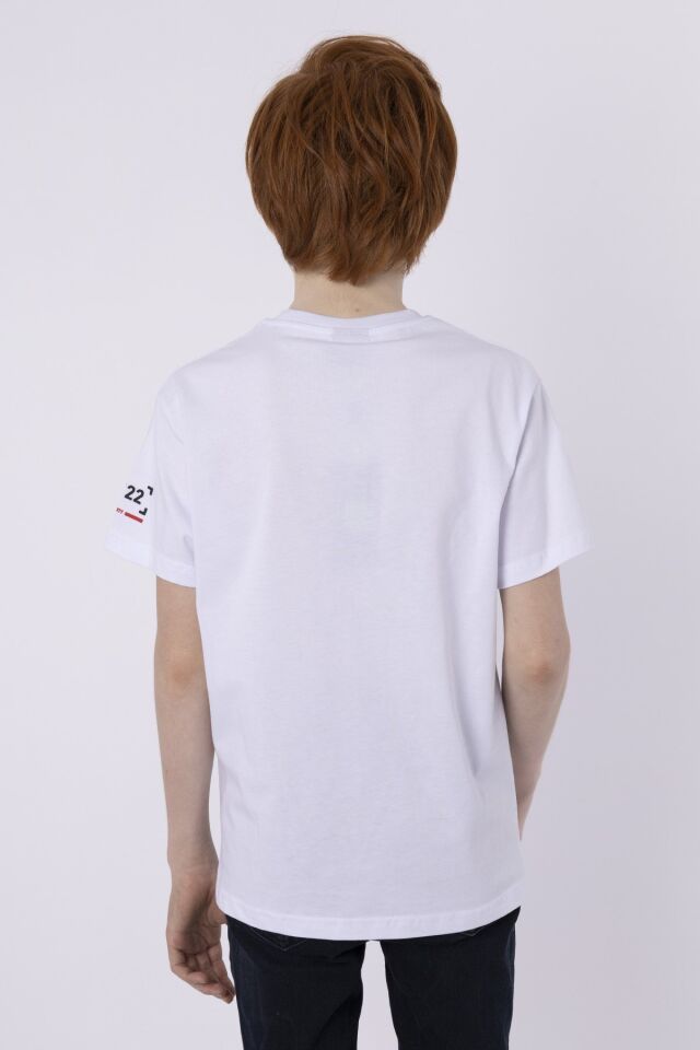 %100 PAMUK SÜPREM KUMAŞTAN ENJEKSİYON BASKILI ERKEK ÇOCUK T-SHIRT YAZLIK BİSİKLET YAKA BLACK ONE 8-9 Yaş - BEYAZ