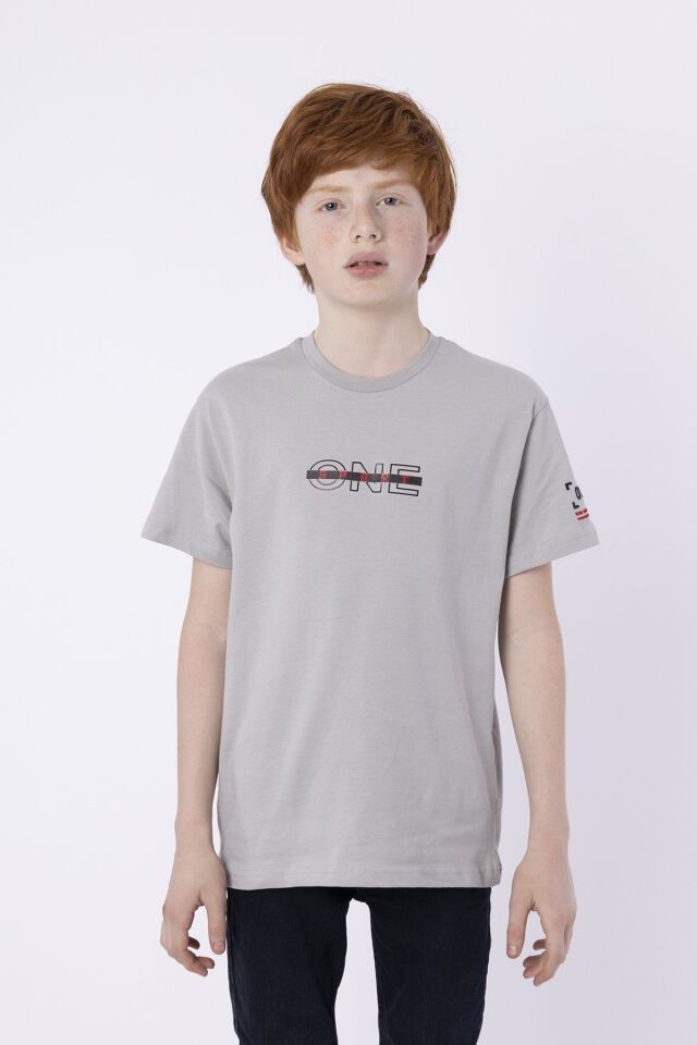 %100 PAMUK SÜPREM KUMAŞTAN ENJEKSİYON BASKILI ERKEK ÇOCUK T-SHIRT YAZLIK BİSİKLET YAKA BLACK ONE 9-10 Yaş - GRİ