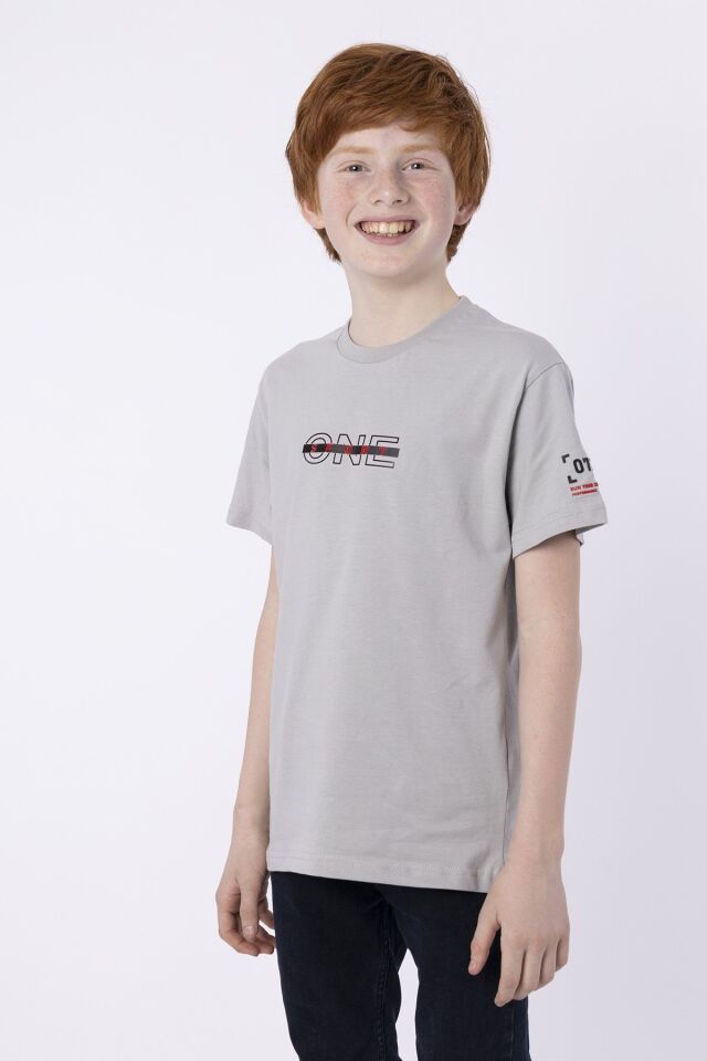 %100 PAMUK SÜPREM KUMAŞTAN ENJEKSİYON BASKILI ERKEK ÇOCUK T-SHIRT YAZLIK BİSİKLET YAKA BLACK ONE 9-10 Yaş - GRİ