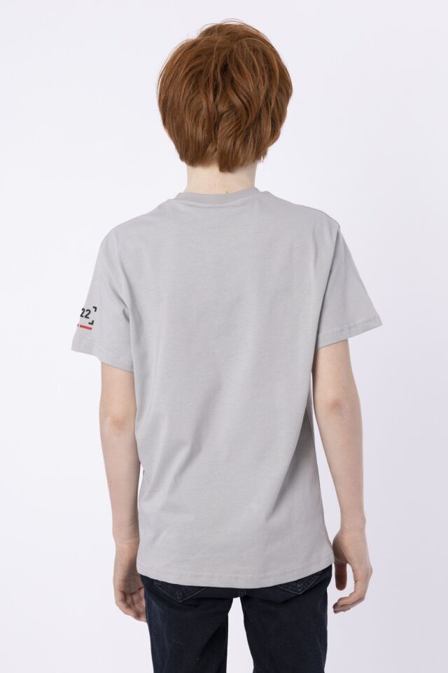 %100 PAMUK SÜPREM KUMAŞTAN ENJEKSİYON BASKILI ERKEK ÇOCUK T-SHIRT YAZLIK BİSİKLET YAKA BLACK ONE 9-10 Yaş - GRİ