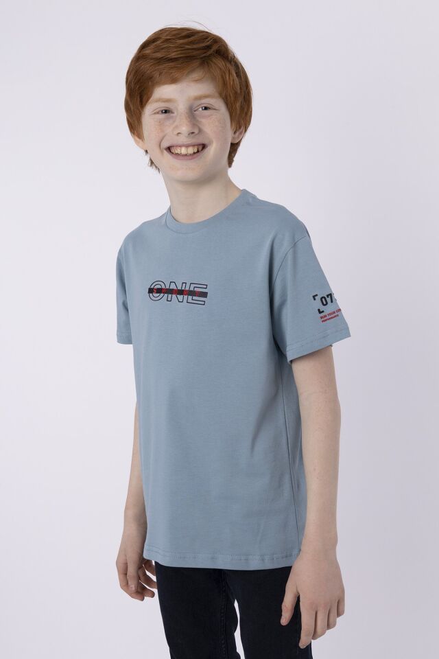 %100 PAMUK SÜPREM KUMAŞTAN ENJEKSİYON BASKILI ERKEK ÇOCUK T-SHIRT YAZLIK BİSİKLET YAKA BLACK ONE 8-9 Yaş - COMEO BLUE