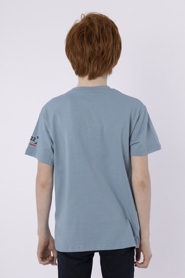 %100 PAMUK SÜPREM KUMAŞTAN ENJEKSİYON BASKILI ERKEK ÇOCUK T-SHIRT YAZLIK BİSİKLET YAKA BLACK ONE 8-9 Yaş - COMEO BLUE