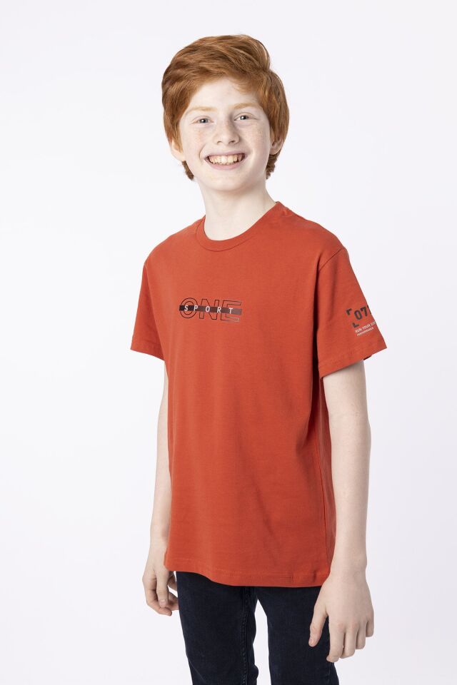 %100 PAMUK SÜPREM KUMAŞTAN ENJEKSİYON BASKILI ERKEK ÇOCUK T-SHIRT YAZLIK BİSİKLET YAKA BLACK ONE 8-9 Yaş - KİREMİT